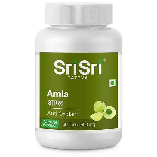 Таблетки Шри Шри Амла (Amla Sri Sri Ayurveda) омолаживает и тонизирует организм, антиоксидант, для иммунитета, очищает кровь, 60 таб.