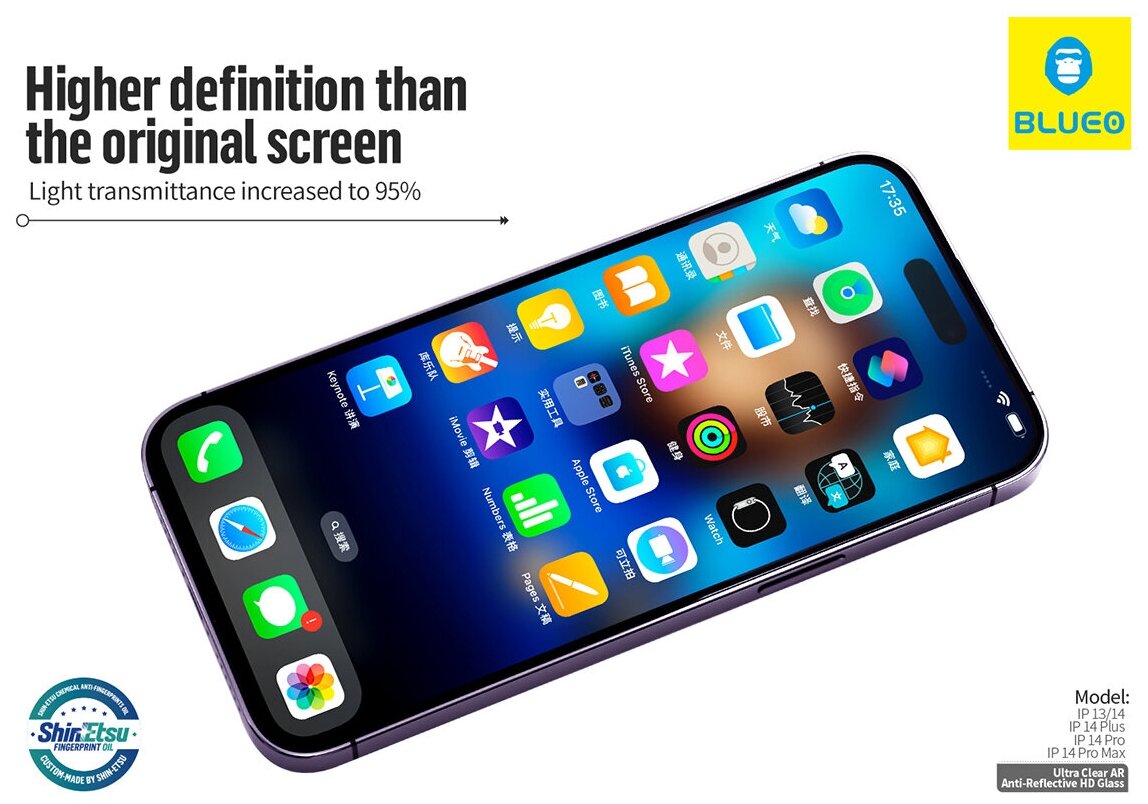 Защитное стекло BLUEO AR Anti-reflective для iPhone 14 Pro Max ультра-прозрачное (+installer)