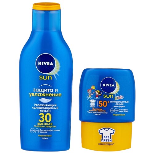 фото Nivea Sun набор средств Увлажняющий солнцезащитный лосьон SPF 30 + Детский солнцезащитный лосьон SPF 50 175 мл