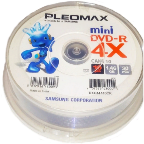 Диск лазерный Pleomax mini DVD-R 1.46Gb 4X Cake ( 10 шт )