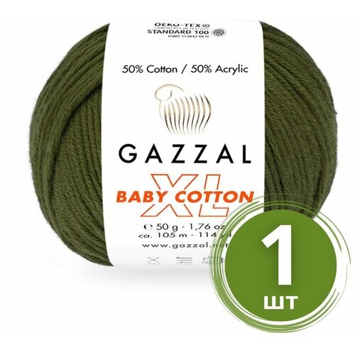 Пряжа Gazzal Baby Cotton XL (Беби Коттон XL) - 1 моток Цвет: 3463 Болото 50% хлопок, 50% акрил, 50 г 105 м