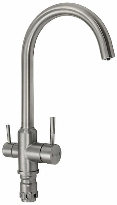фото Смеситель кухонный С-образный излив, шаровый, с двойным выпуском воды для фильтра, из нержавеющей стали марки 304 MAGNUS
