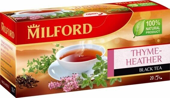 Чёрный чай Milford Thyme-Heather в пакетиках Милфорд с чабрецом (тимьян)