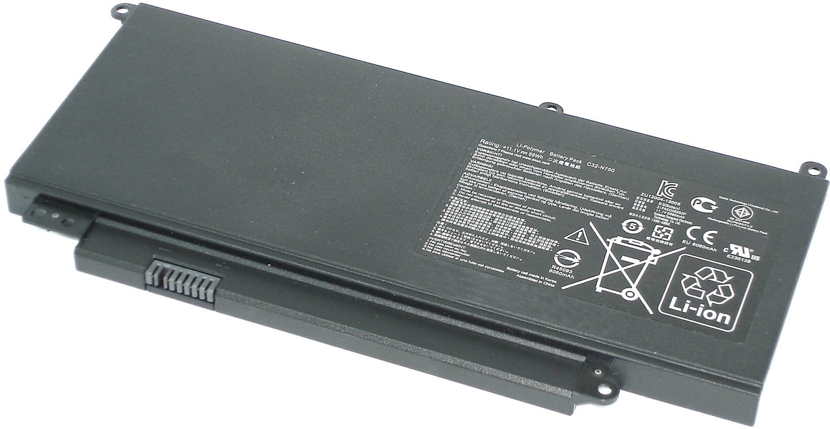 Аккумуляторная батарея для ноутбука Asus N750JK 11.1V 6200mAh C32-N750 черная