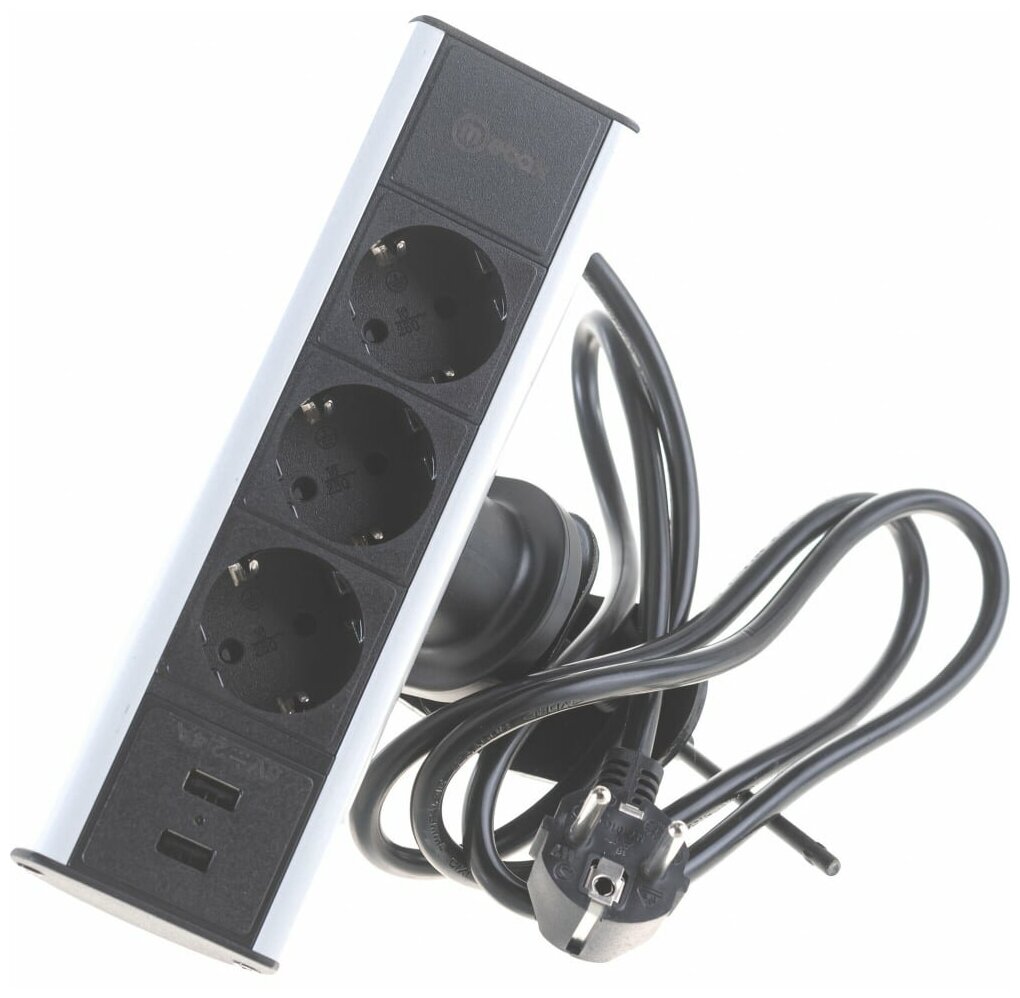 фото Удлинитель Мебакс с фиксатором на 3 розетки и 2 USB