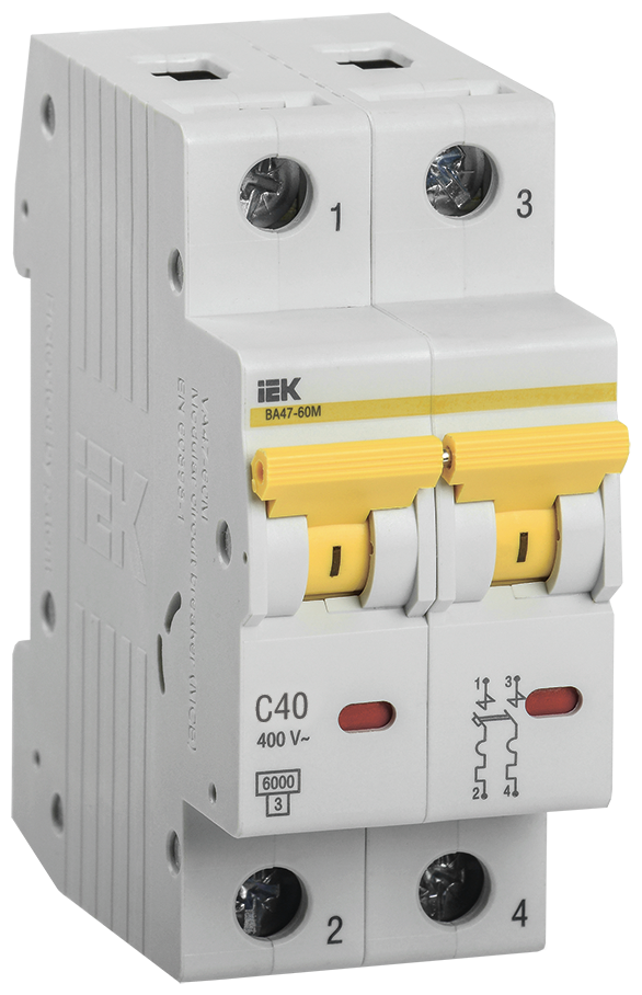 Выключатель автоматический модульный 2п C 40А 6кА ВА47-60M | код MVA31-2-040-C | IEK (10шт. в упак.)