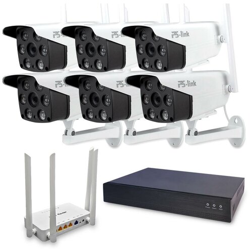 Комплект видеонаблюдения Ps-Link KIT-XMS306RD 6 WIFI камер для улицы 3Мп, роутер и регистратор