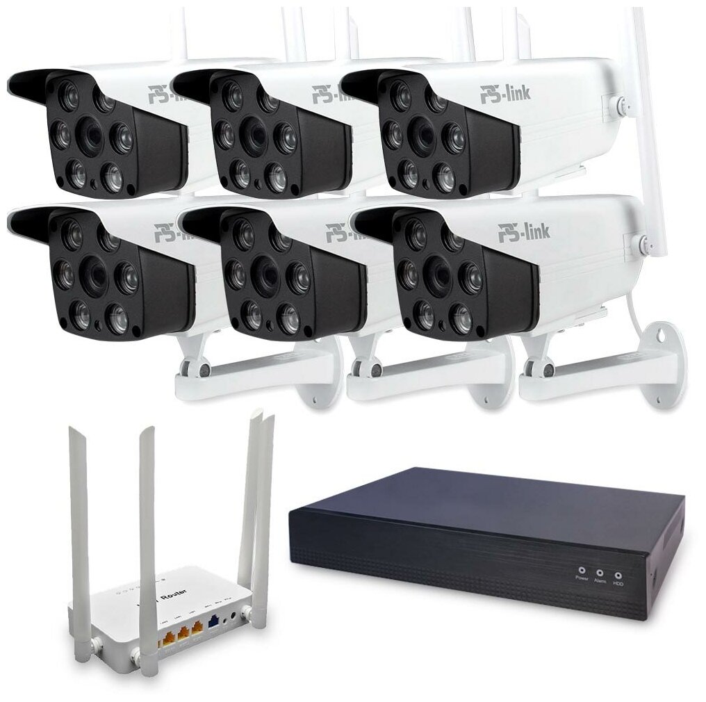 Комплект видеонаблюдения PS-link KIT-XMS306RD 6 WIFI камер для улицы 3Мп роутер и регистратор