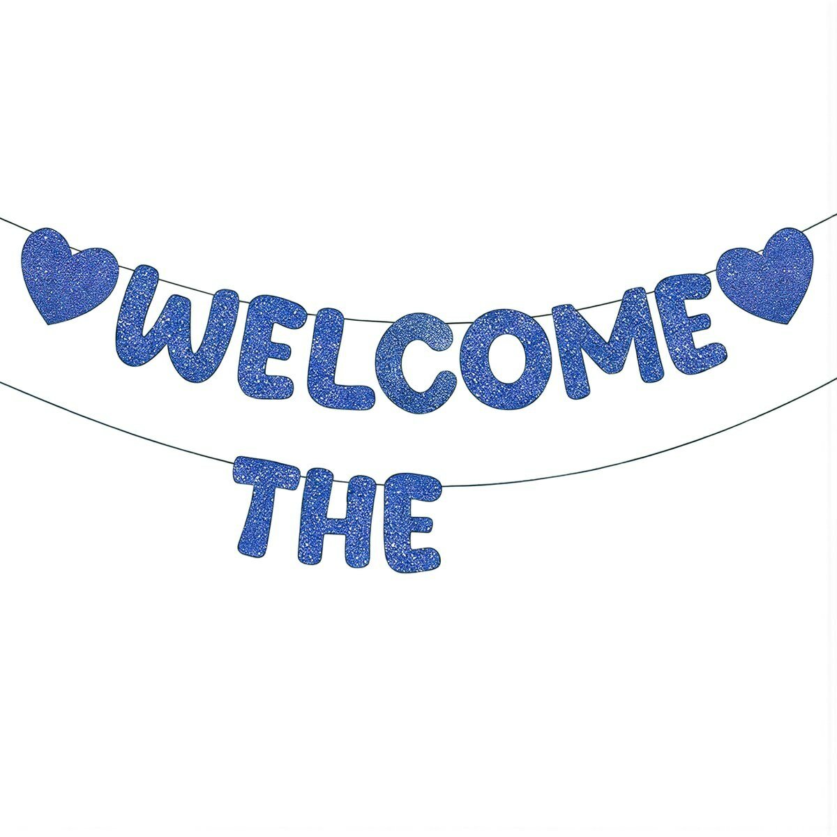 Глиттерный баннер надпись Welcome to the Team черный для приема новых сотрудников длина ленты 3 метра высота букв 16 см, сапфировый синий