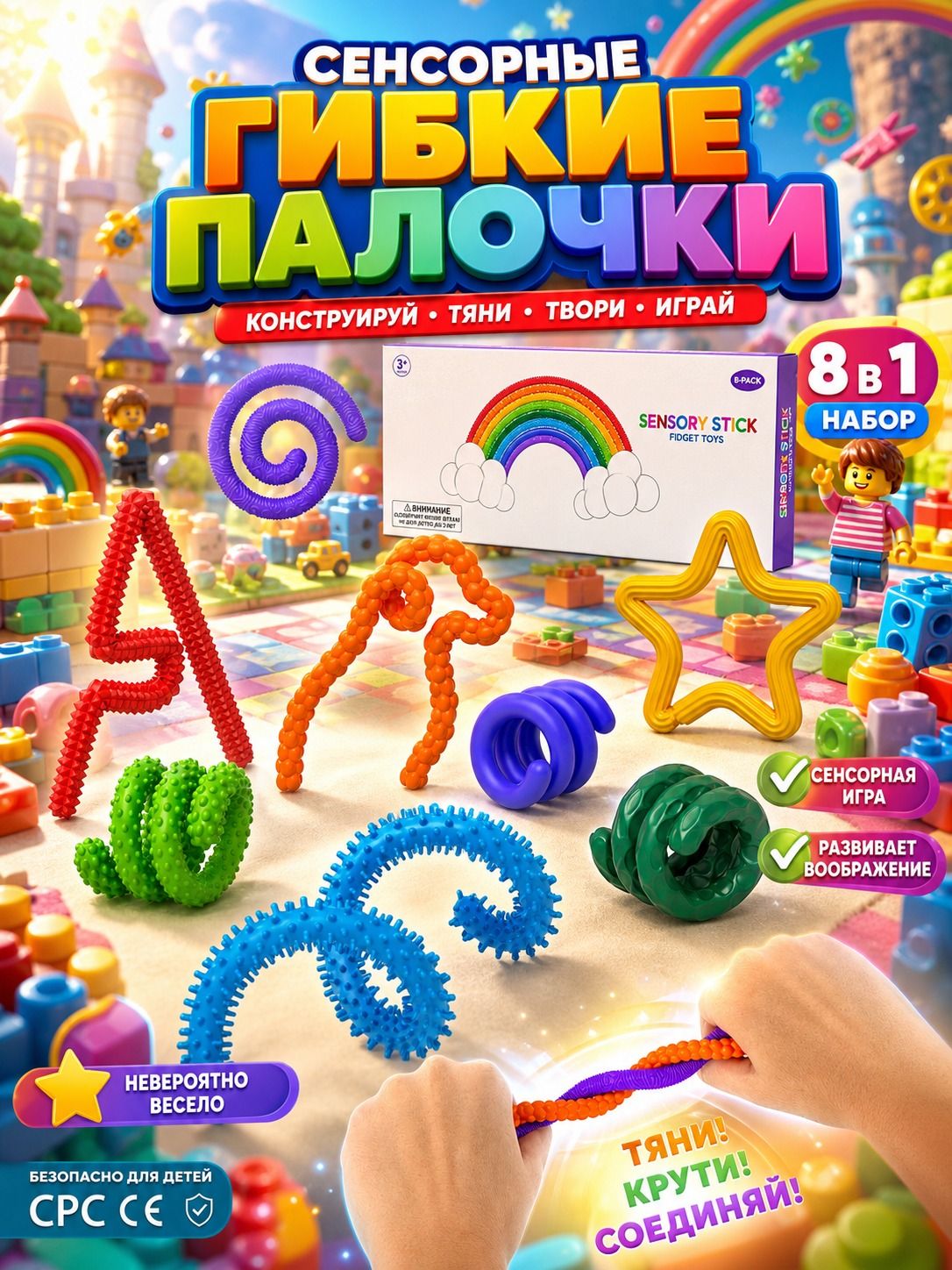 Набор сенсорных фиджет-игрушек антистресс для детей, 8 шт, гибкие браслеты-антистресс для рук, сдвг игрушка