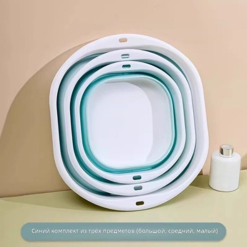 Комплект складных раковин, 3 шт, синий цвет, с зеркалом, компактный, переносной, для ванной и кемпинга