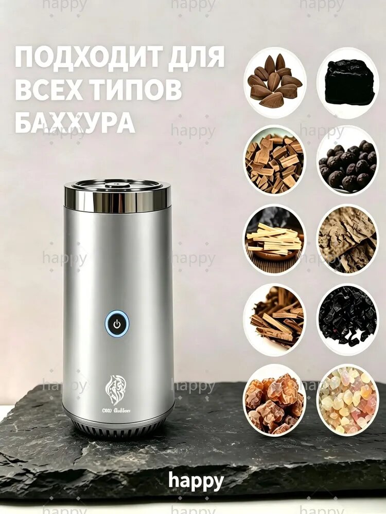 Портативная электронная курильница для благовоний и уда, черная, для дома и автомобиля