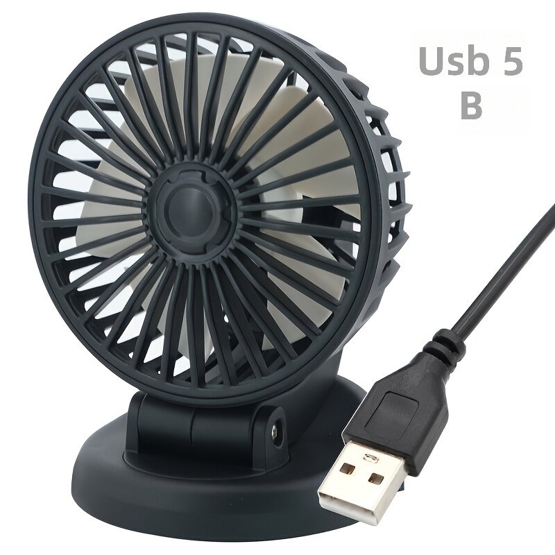 Портативный USB вентилятор, 1 шт, черный, бесшумный, с регулировкой угла наклона 360° и потока воздуха, для автомобиля и рабочего стола