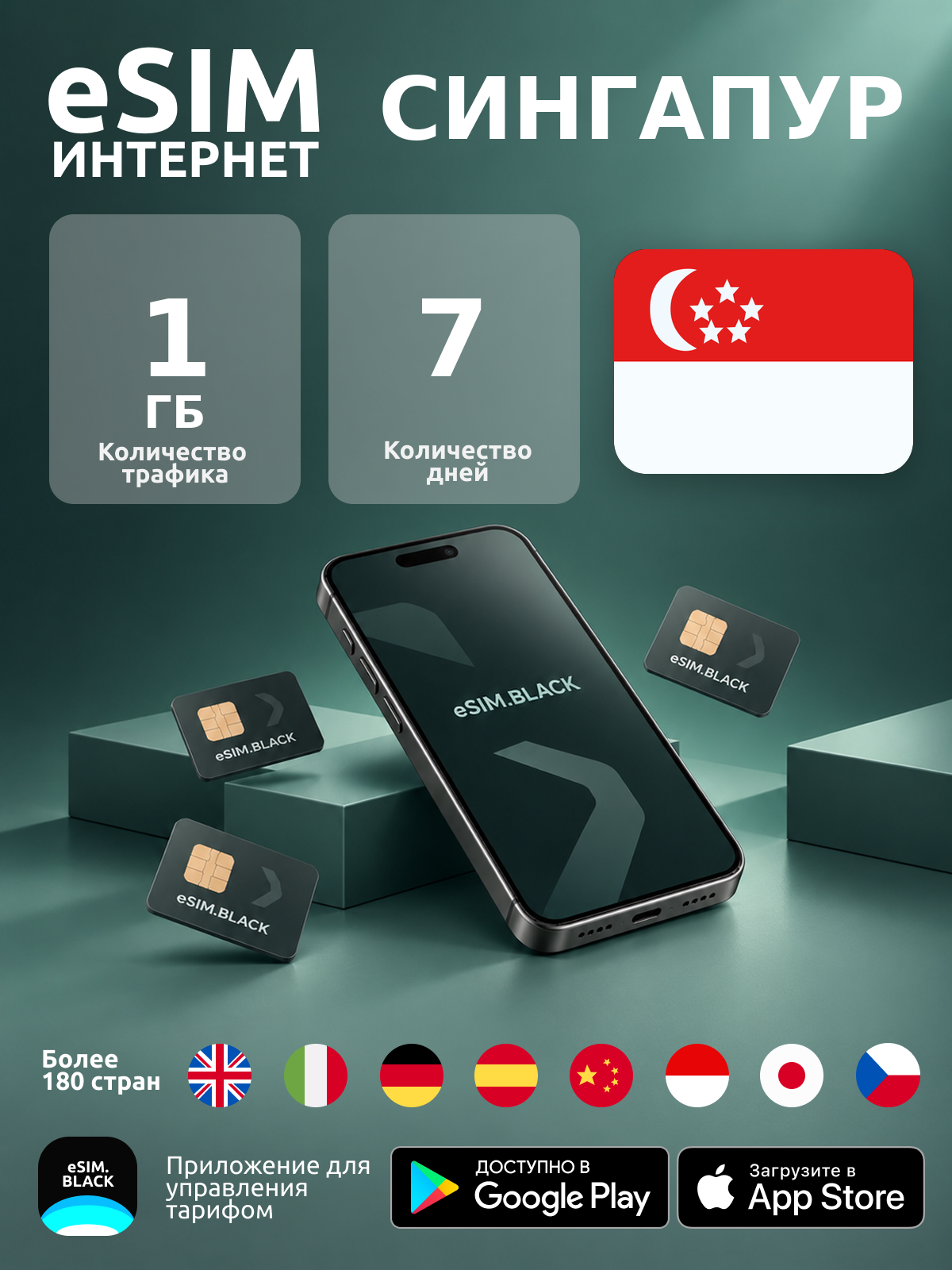 Сингапур/7 дней/1 ГБ - eSIM для мобильного интернета ( iPhone | Android ).