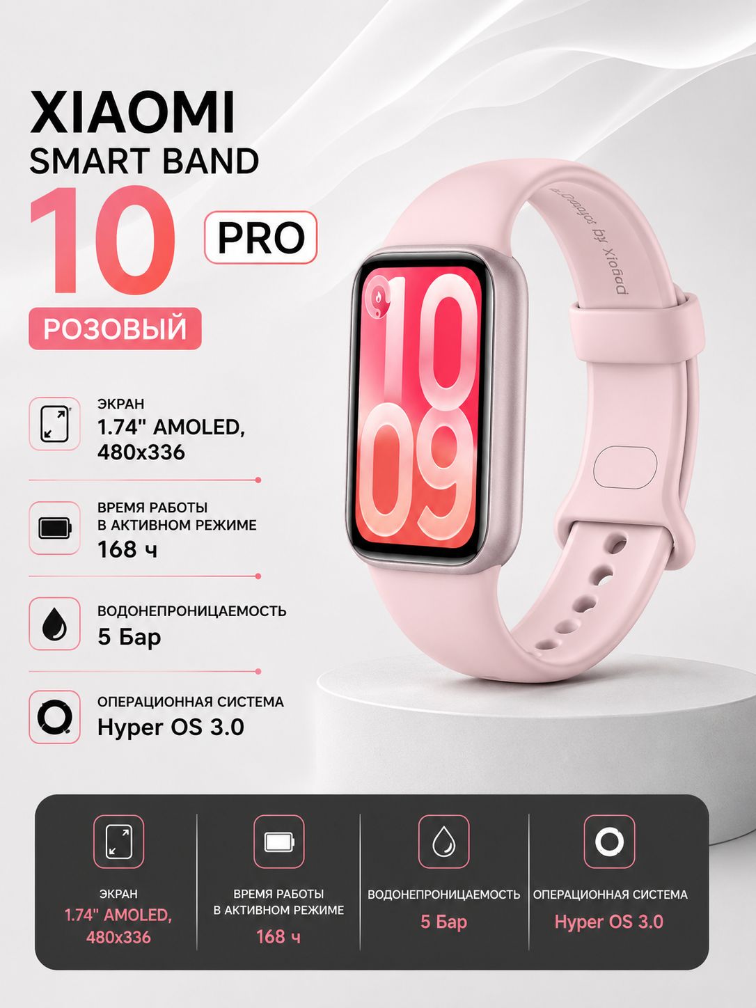 Фитнес-браслет Xiaomi Smart Band 10 Pro розовый