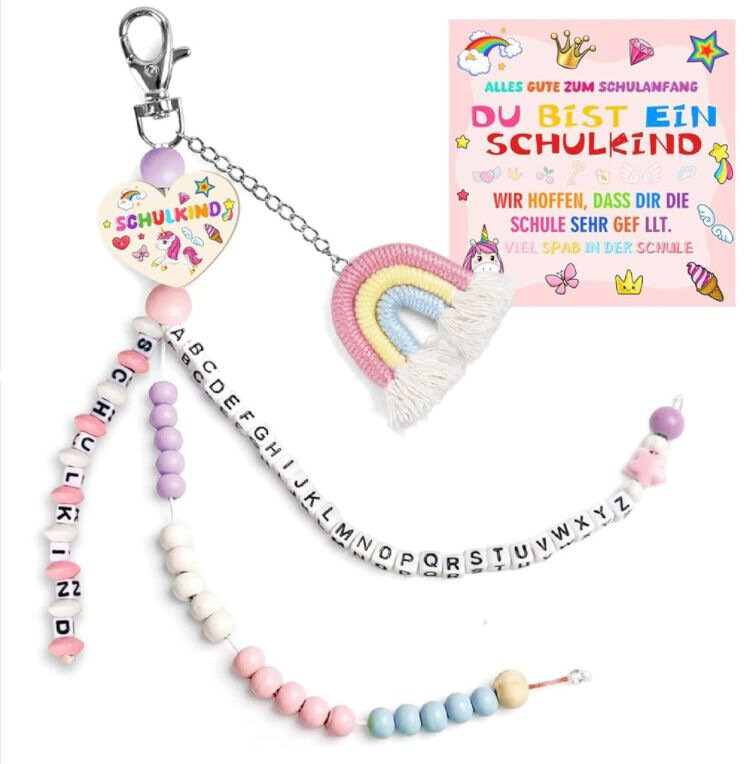SCHULKIND Фиолетовая Карточка Фиолетовый Брелок с Радужной Кисточкой, Деревянный Брелок с Бусинами, Подарок