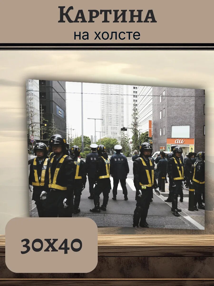 Картина Япония Japan 30x40 Токио полиция