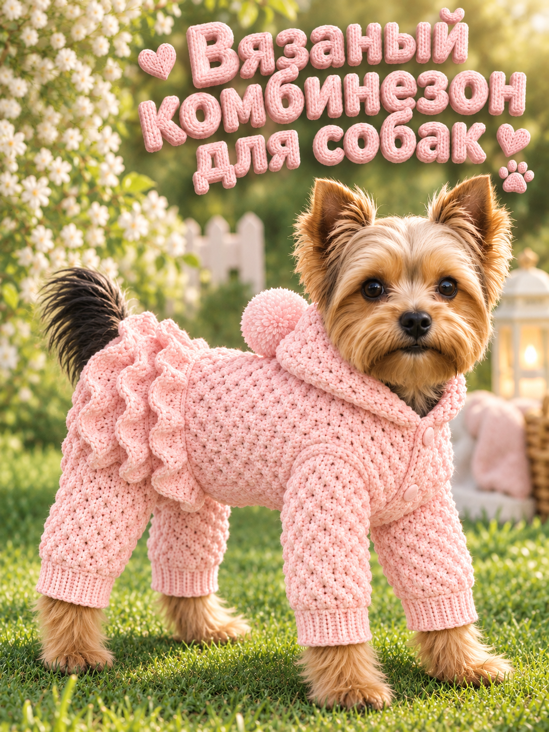 Вязаный комбинезон для собаки, размер S, персиковый, зимний, ручная работа