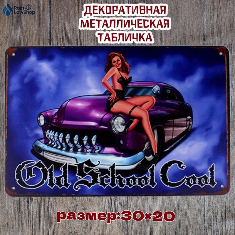 Декоративная металлическая табличка Old School Cool, 30x20 см