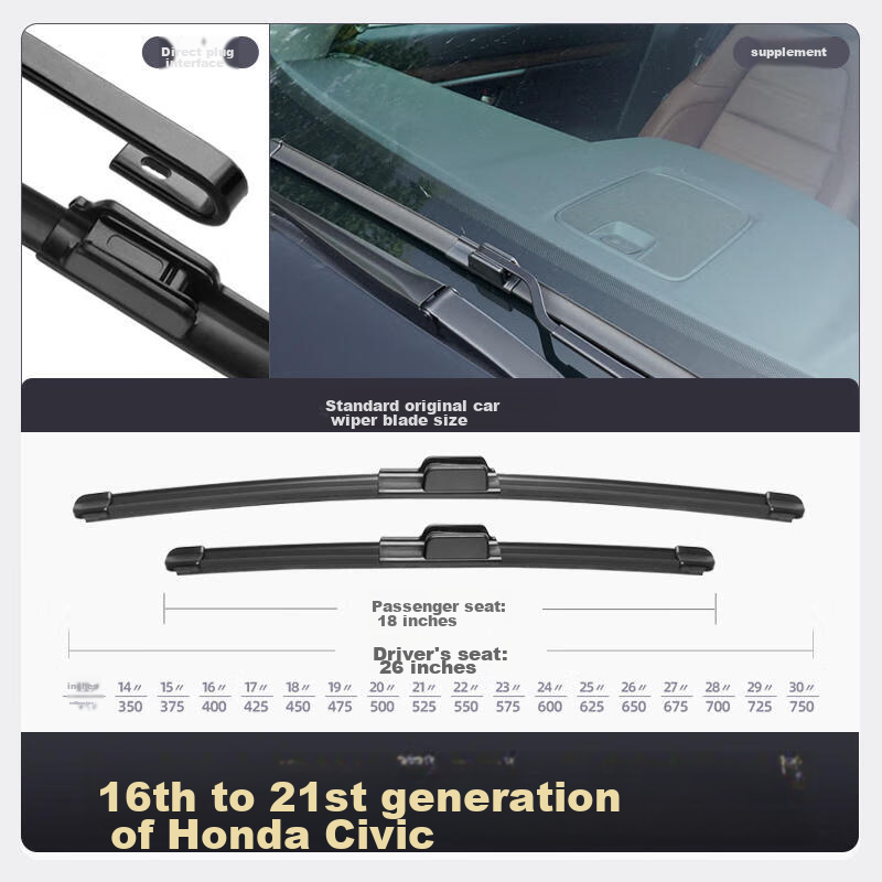 Paisu 2016-2021 Honda Civic 10-е поколение оригинальные тихие дворники 26/18 дюймов Цвет：Специфичные для 10-го