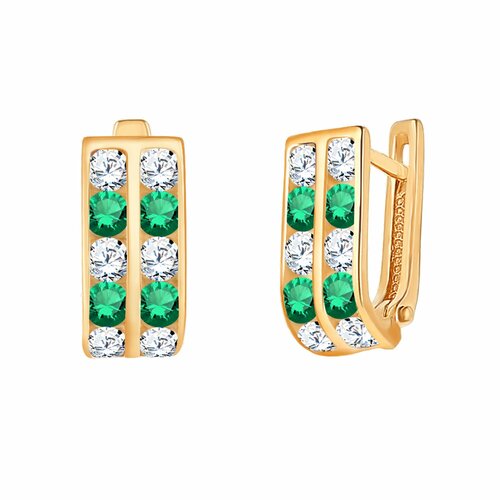 фото Серьги diamant online, красное золото, 585 проба, фианит, длина 1.05 см, , зеленый