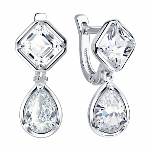 фото Серьги diamant online, серебро, 925 проба, родирование, фианит, длина 2.2 см, , прозрачный