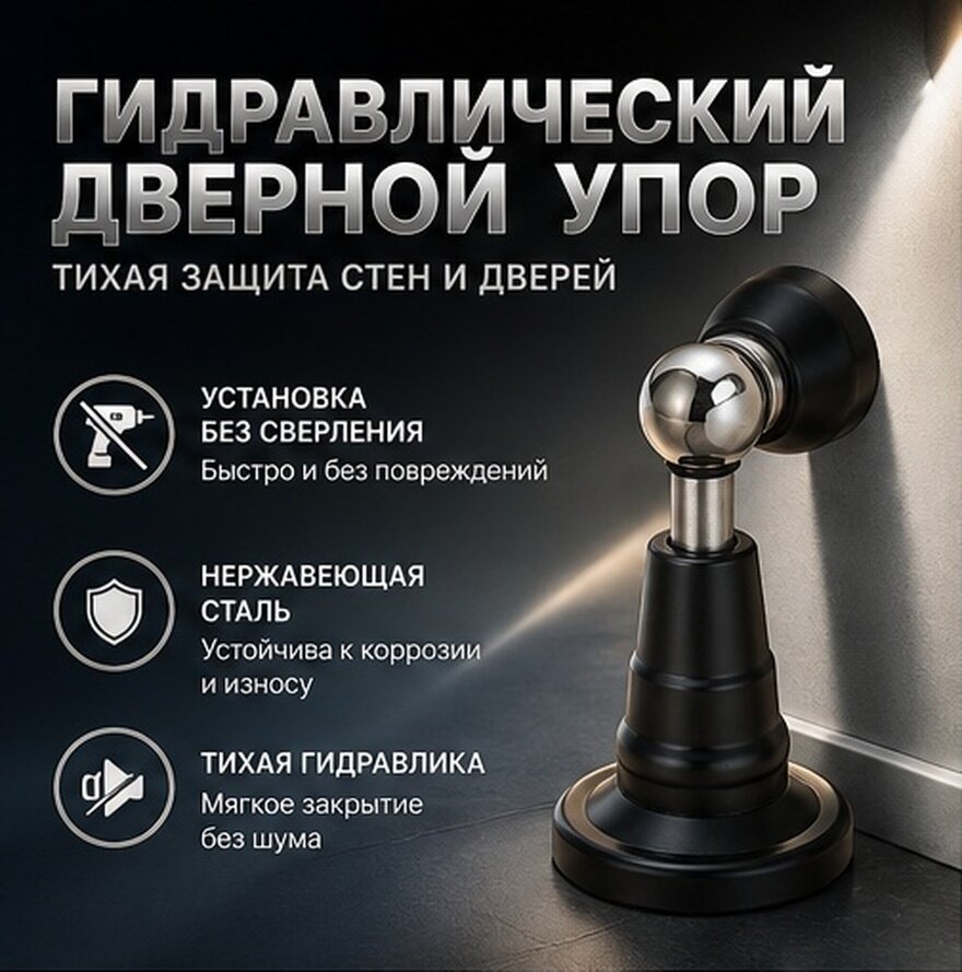 Гидравлический дверной ограничитель из нержавеющей стали для дома, бескрепежный, антиударный и бесшумный