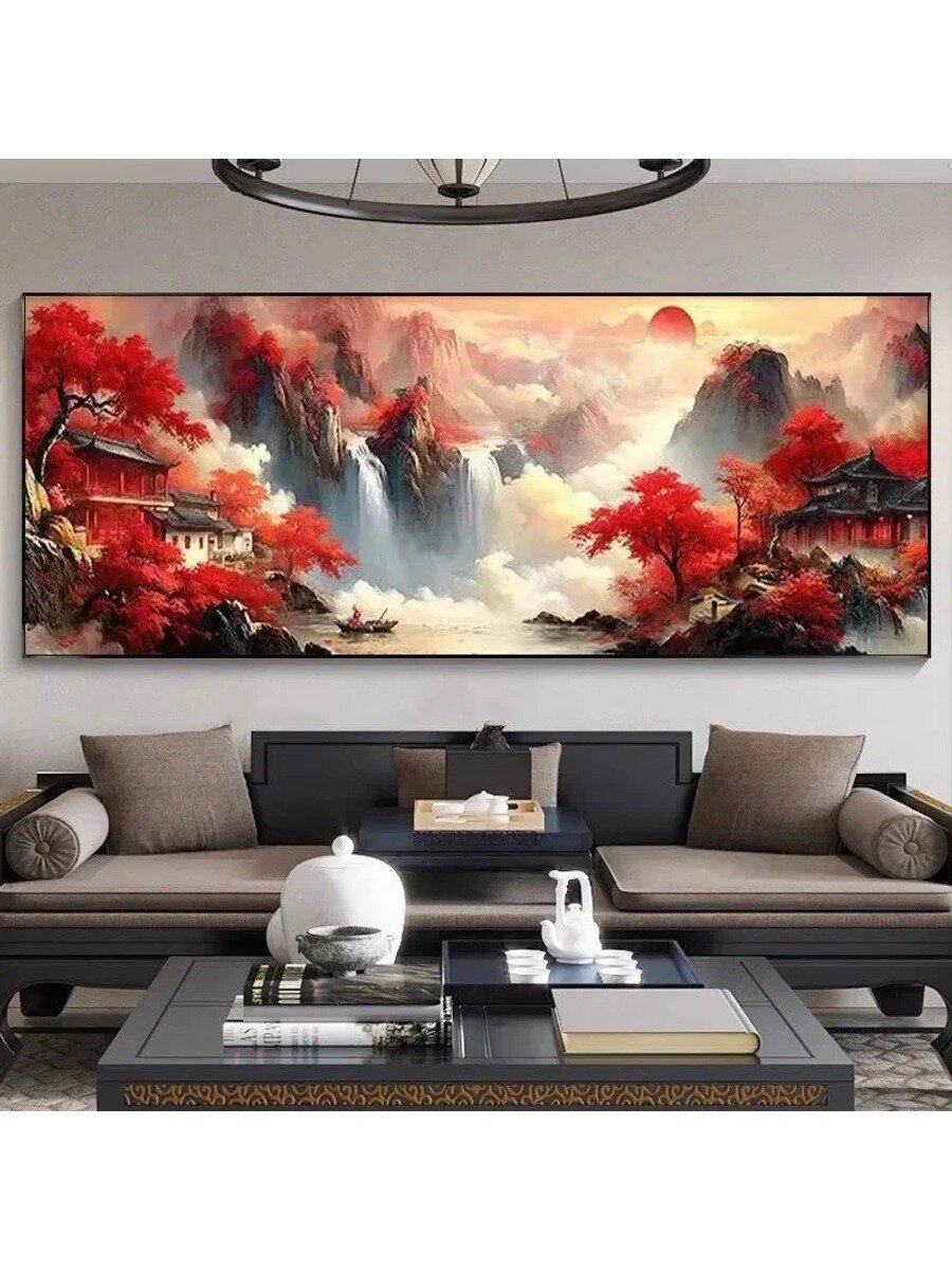 140X50CM/Алмазная мозаика "Горный пейзаж" / Алмазная вышивка / Круглая картина стразами Полная выкладка