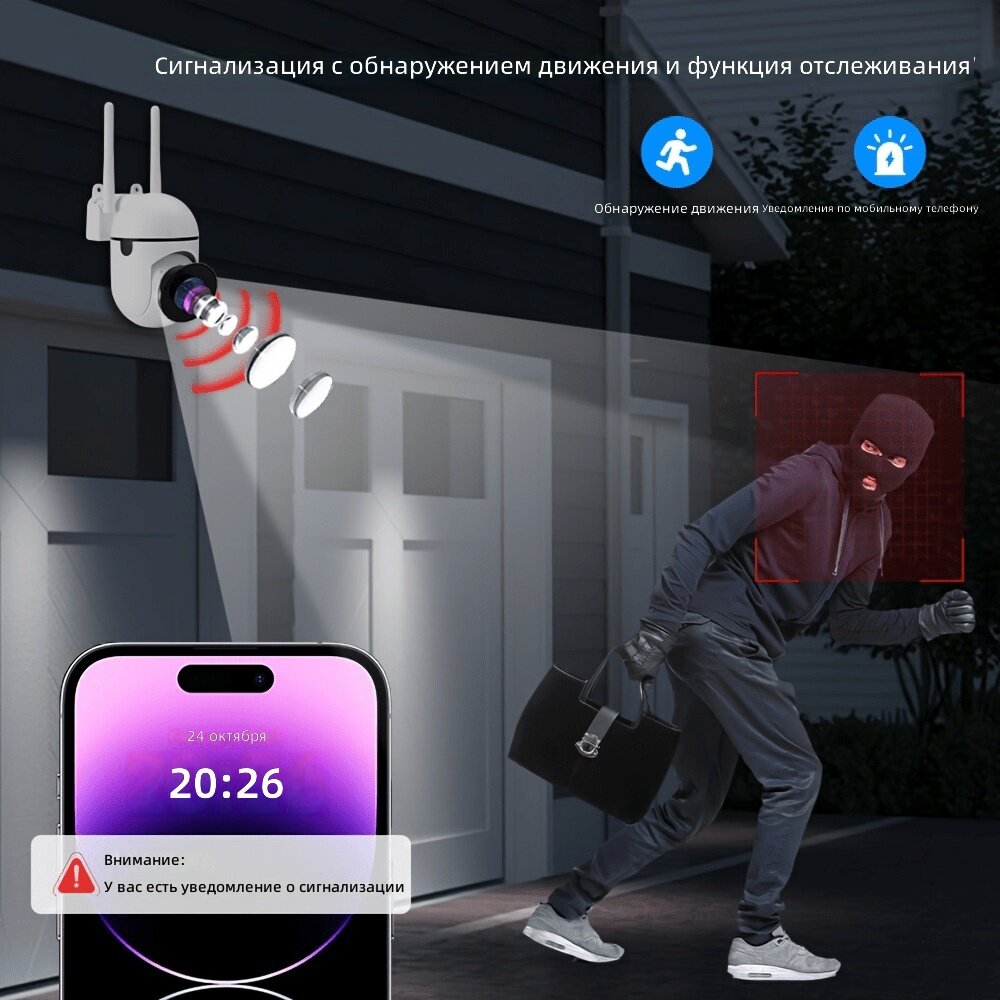 Камера видеонаблюдения Wi-Fi 2.4 ГГц с поворотным механизмом и зумом, цветное ночное видение, двусторонняя связь, уведомления о тревоге, для наблюдения за питомцами, пожилыми людьми и детьми, белый, 1 шт.