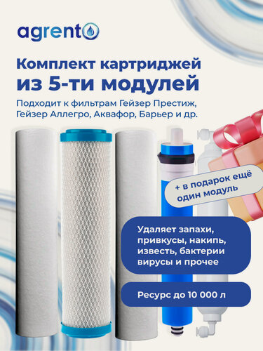 Изображение товара Комплект сменных к осмо 50, Гейзер престиж Аллегро, Барьер и др. фильтрам обратного осмоса + дополнительный модуль