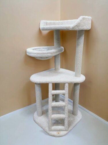 Изображение товара Комплекс для кошек игровой Моя Котя "Эйфория", белый ковролин и хлопковый канат