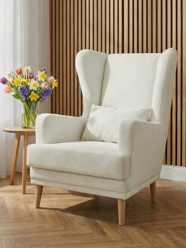 Изображение товара Кресло мягкое Вегас, кресло мягкое для дома белое велюр Crush 1