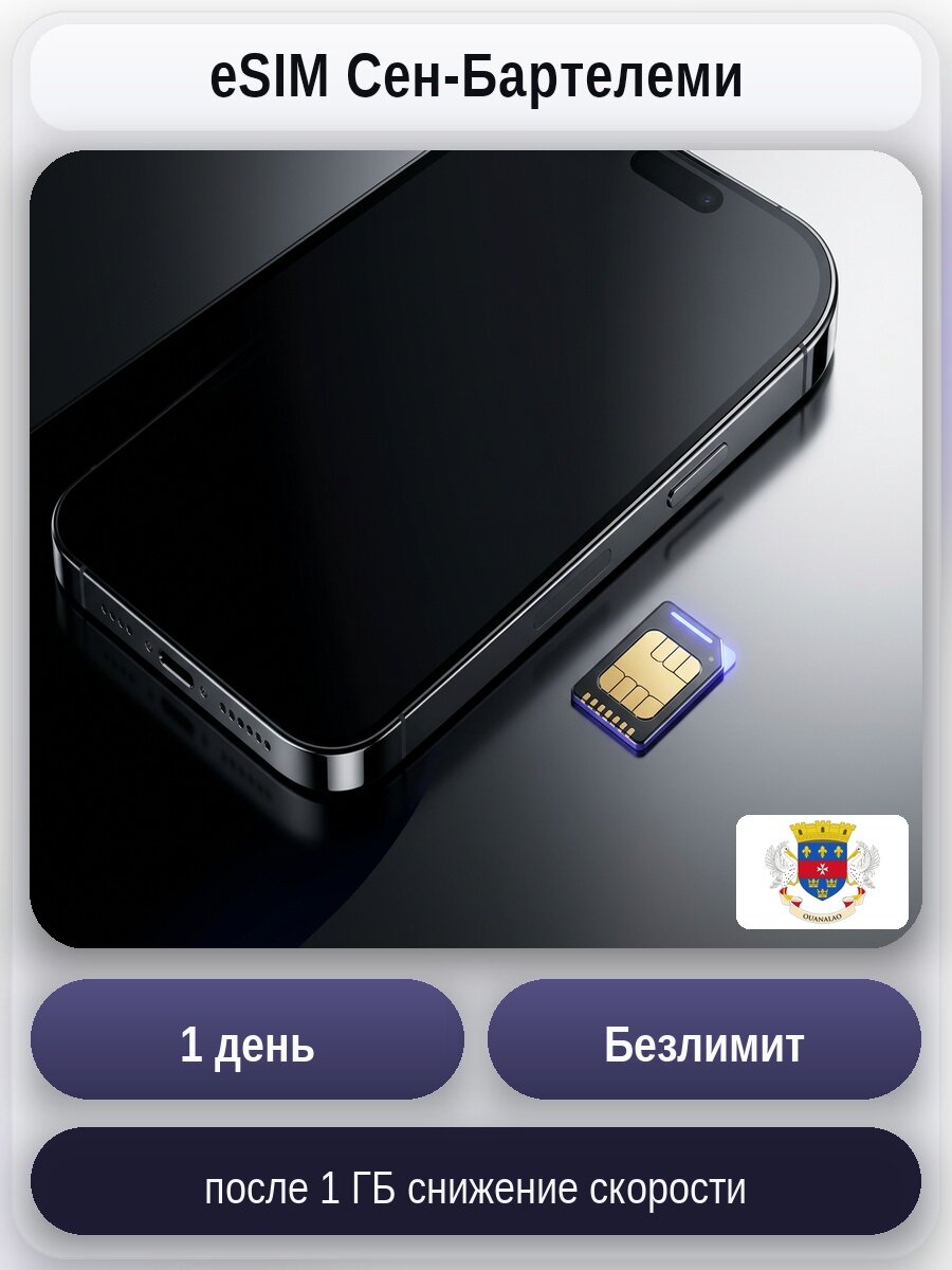 ESIM для мобильного интернета: безлимит на 1 день | Сен-Бартелеми | Виртуальная СИМ-карта