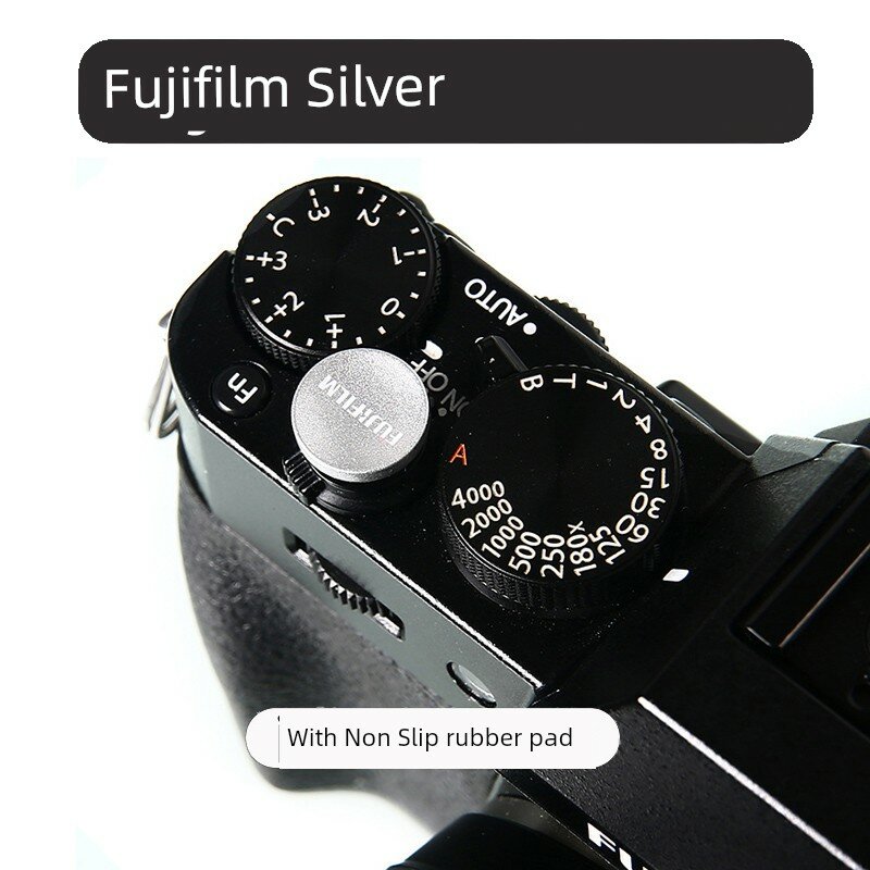 Кнопка затвора с логотипом Fujifilm, вогнутый дизайн, серебристый цвет с противоскользящим кольцом, прочный дизайн