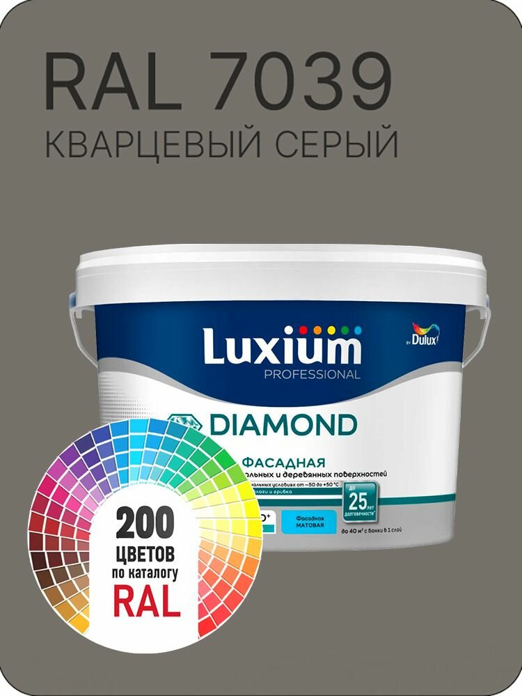 Краска для минеральных и деревянных фасадов Dulux Diamond кварцевый серый Ral 7039 9 л.