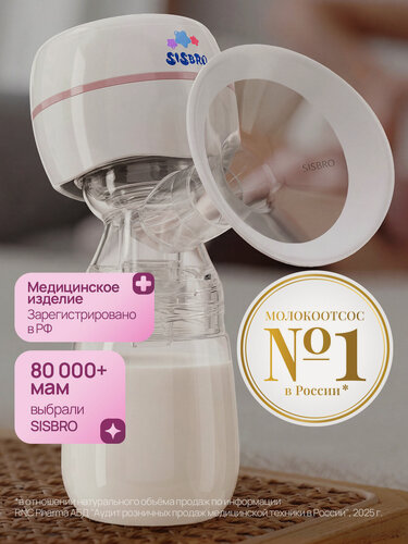 Изображение товара Молокоотсос электрический Sisbro, белый, 3 режима, USB-зарядка