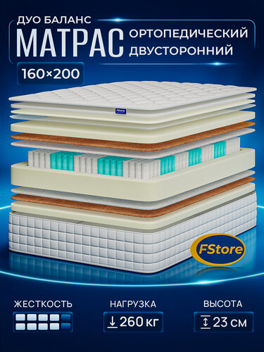 Изображение товара Матрас 160х200 ортопедический, независимые пружины, FStore Дуо Баланс