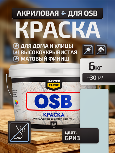 Изображение товара Краска акриловая MASTERFARBE для OSB плит, матовый, голубой, 6 кг