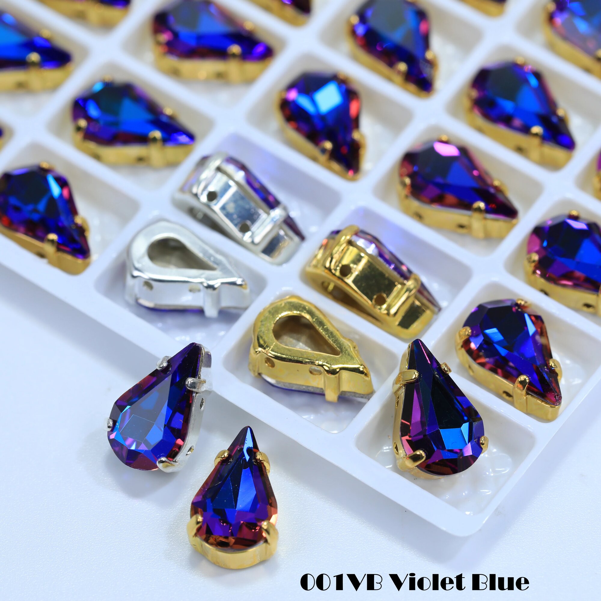 Стразы стеклянные заостренные Violet Blue 001VB, Silver Claw
