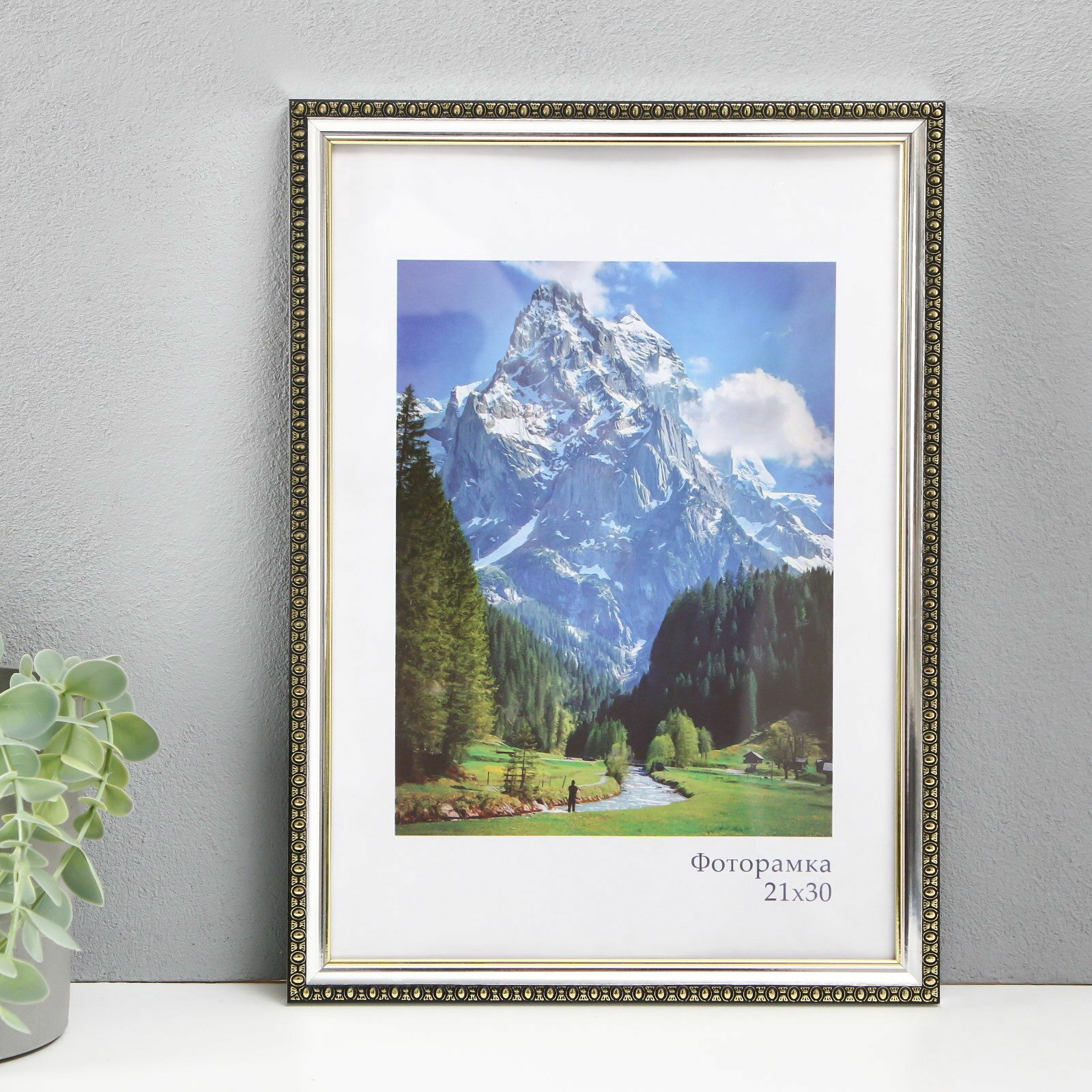 Рамка для фото 21x30 см, "Камея", пластиковый экран, серебро