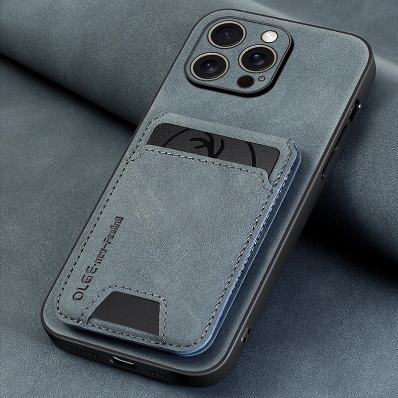 Серый кожаный чехол-кошелек для iPhone 11 Blue