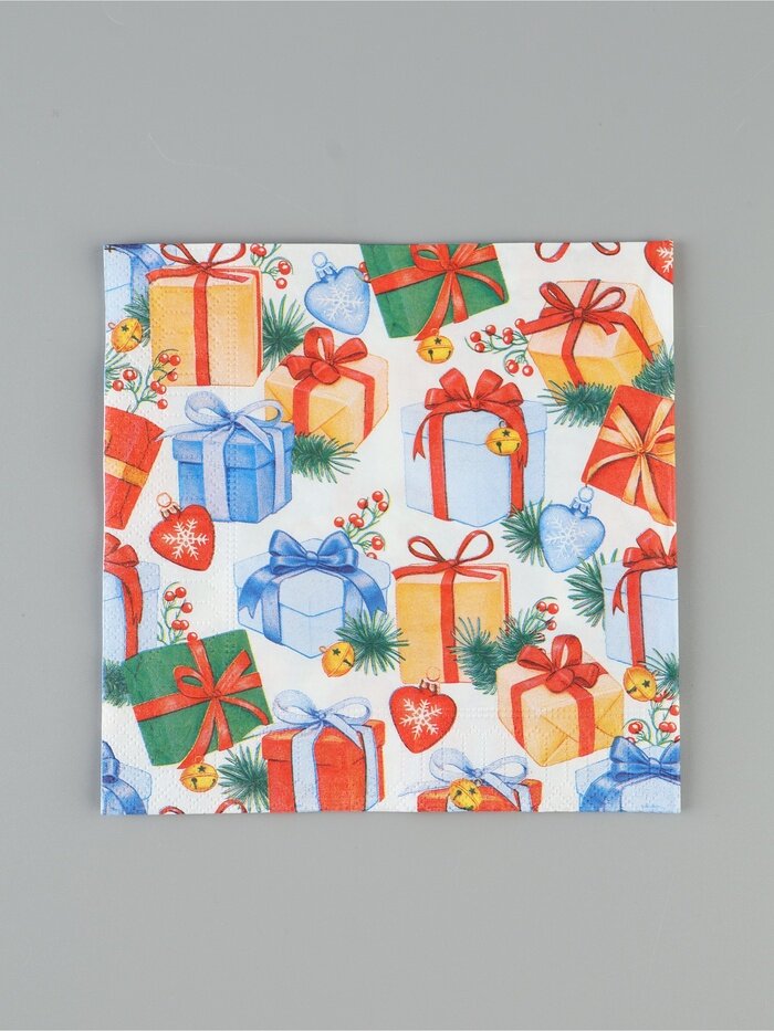 Салфетки новогодние бумажные «Подарки», 33×33, 3 слоя, 20 шт.