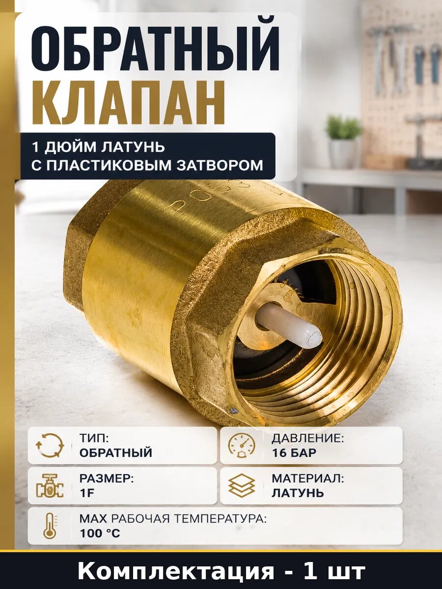 Обратный клапан 1 дюйм латунь с пластиковым затвором