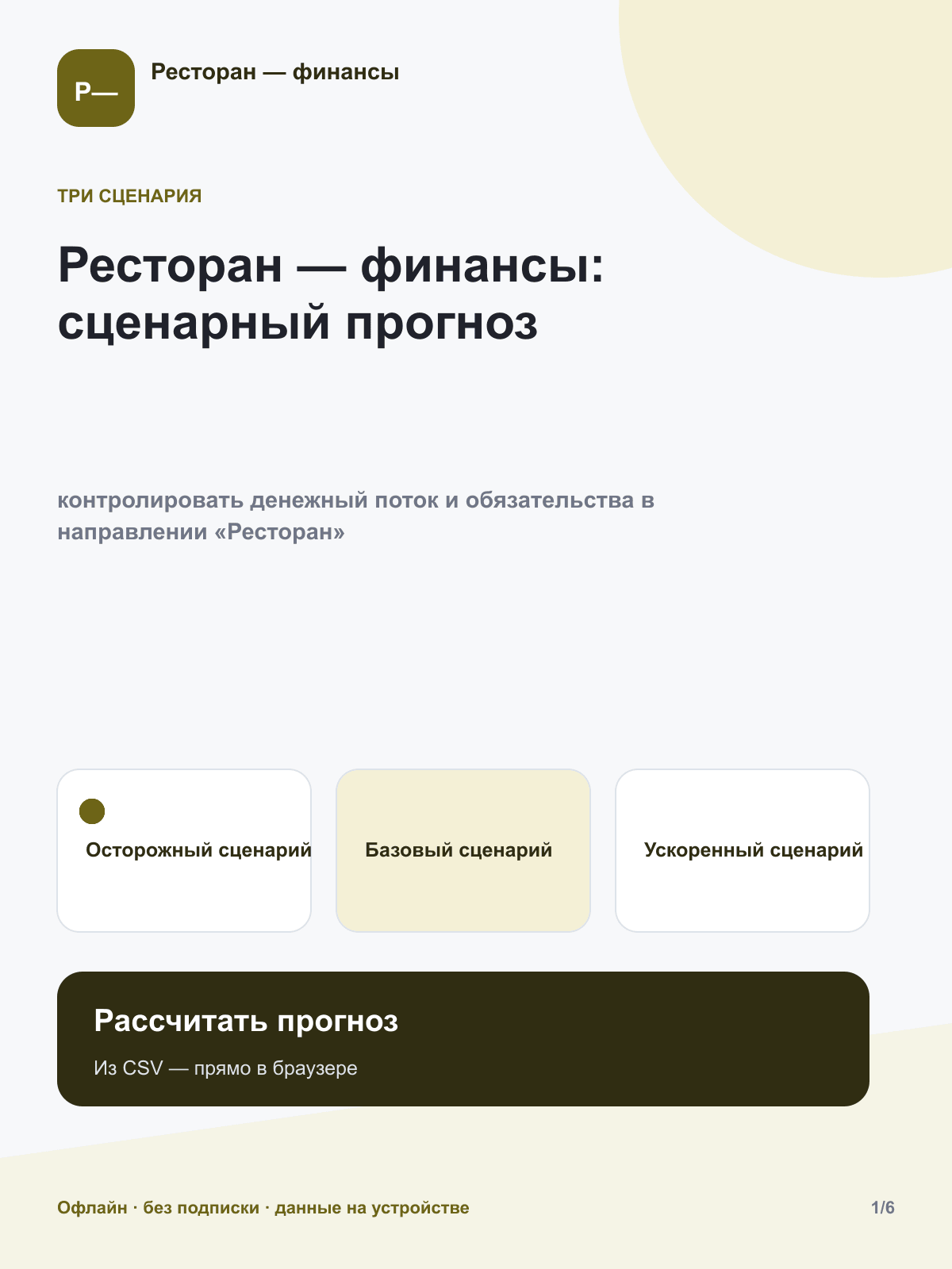 Ресторан — финансы: сценарный прогноз