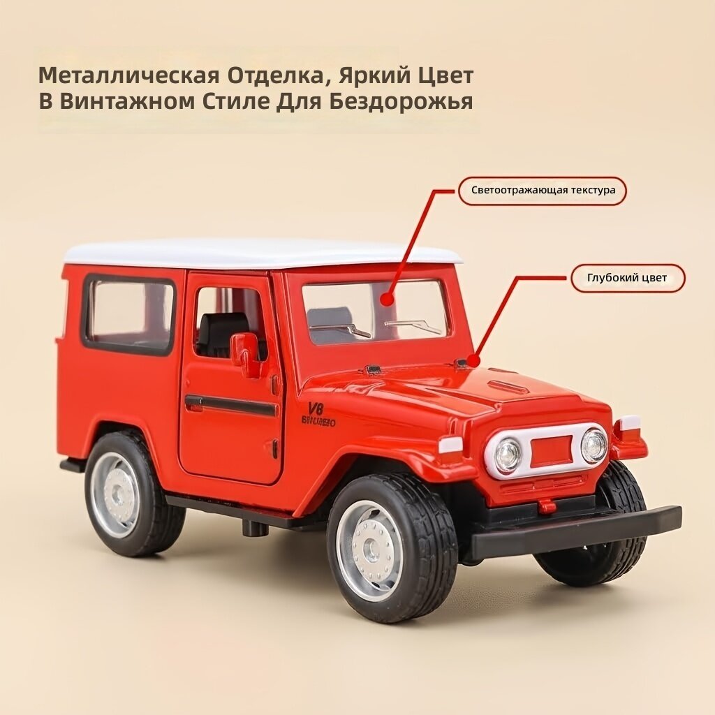 Модель внедорожника из сплава в масштабе 1:42 с открывающимися дверцами и ручным скольжением, 1 шт.