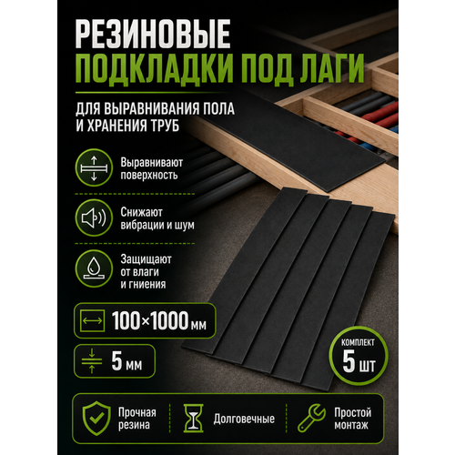 фото Резиновые подкладки под лаги 100х1000х5мм, для выравнивания пола, для хранения труб, черные, толщина 5мм rti today