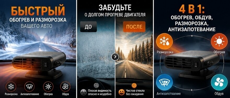 Мини Обогреватель Авто С Дефростером Для Быстрого Удаления Льда Размер 1