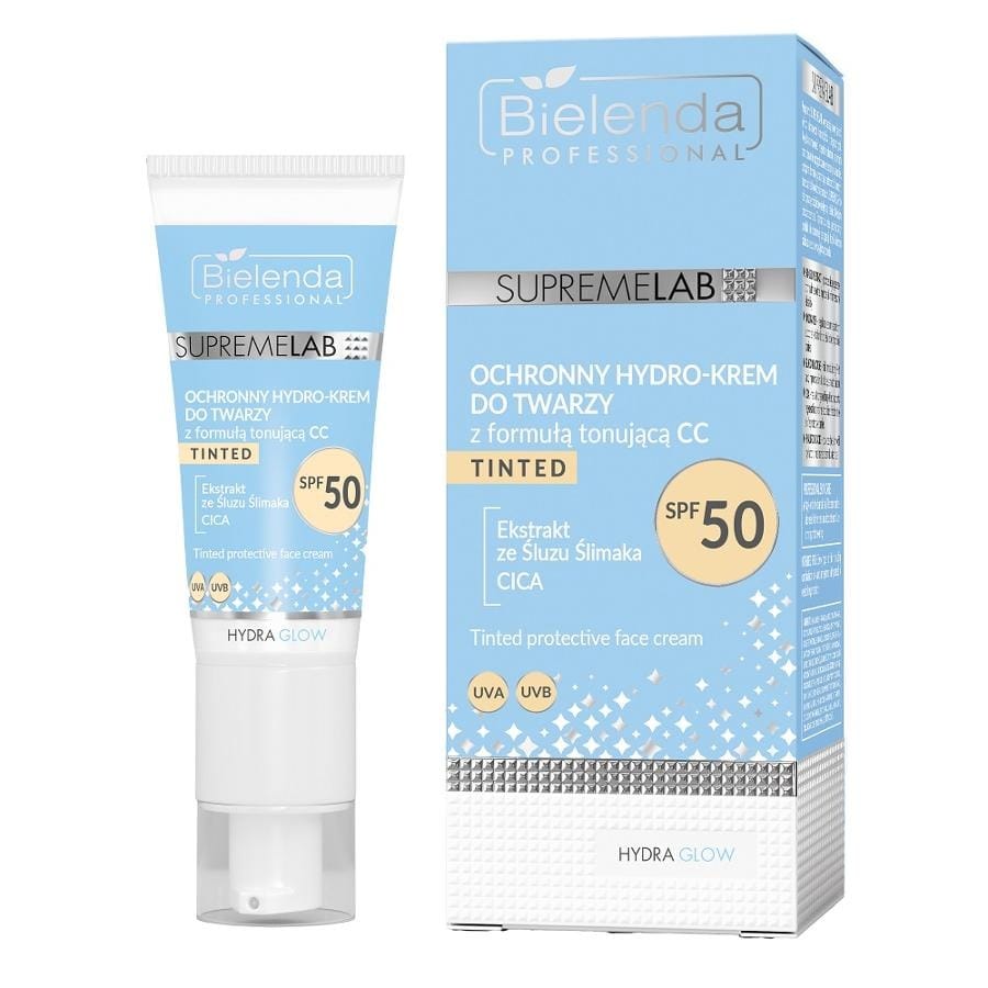 Крем для ухода за кожей Bielenda Professional SupremeLab Hydra Glow защитный гидро-крем для лица с тонирующей формулой CC SPF50, 40 мл
