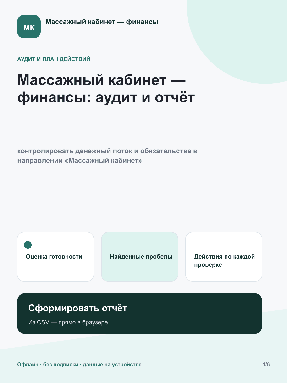 Массажный кабинет — финансы: аудит и отчёт