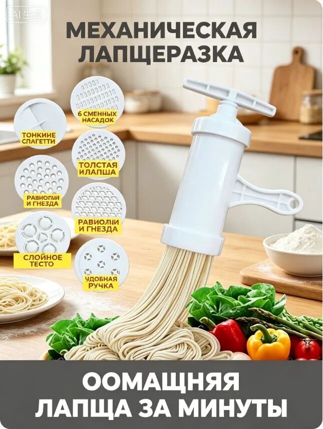 Ручная пресса для лапши домашняя многофункциональная, 7 насадок для разных видов макарон